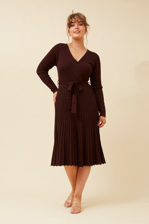 open lace back dress Dusty Punch Pleated Rib Knit Waist Tie Midi Dress main image 1