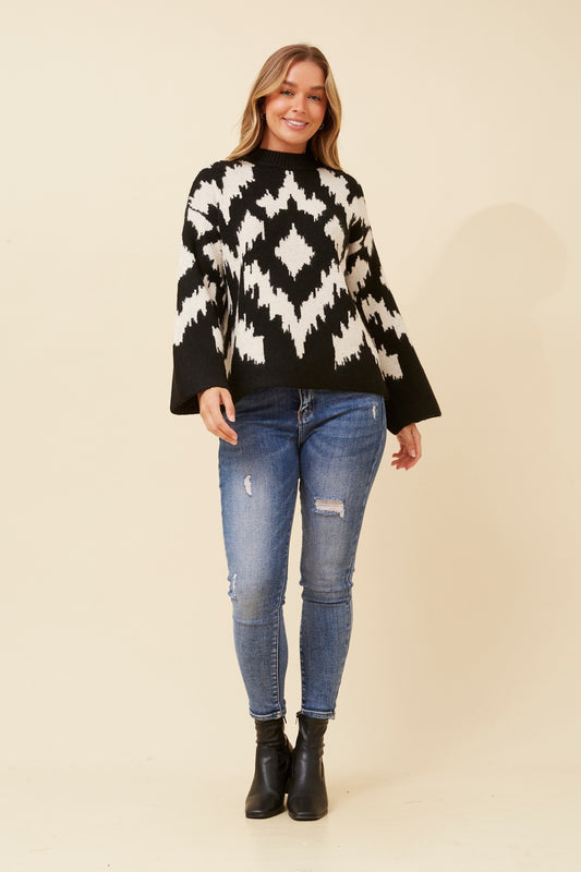 PRISKA ABSTRACT PATTERN KNIT PULLOVER