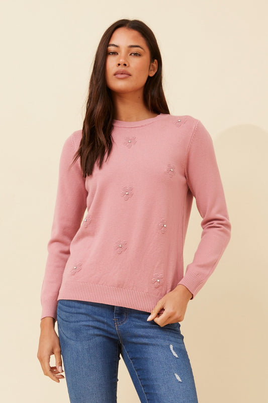 ANGIE FLOWER EMBELLISHED PULLOVER
