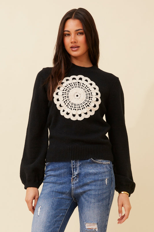 PEONY CROCHET KNIT JUMPER