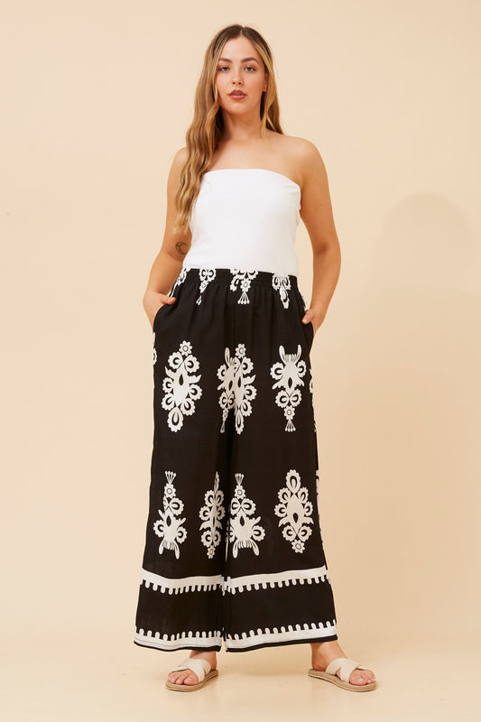 ANCA BORDER PRINT WIDE LEG PANTS