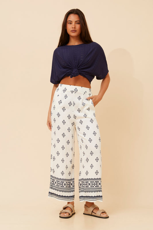 LOXANA BORDER PRINT WIDE LEG PANTS