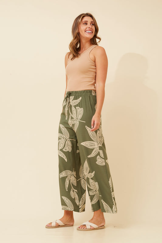 LIV LEAF PRINT WIDE LEG PANTS