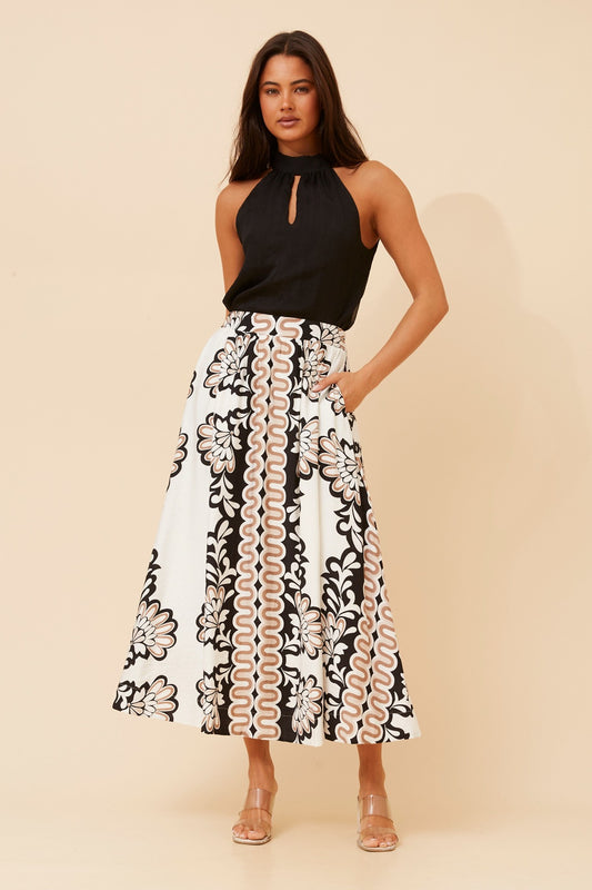 TOSCA BORDER PRINT MAXI SKIRT
