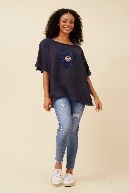 SUNFLOWER PATCHWORK LINEN TOP