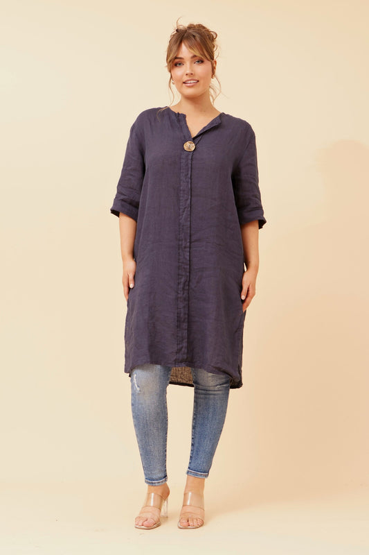 CARMEL BUTTON DETAIL LINEN TUNIC