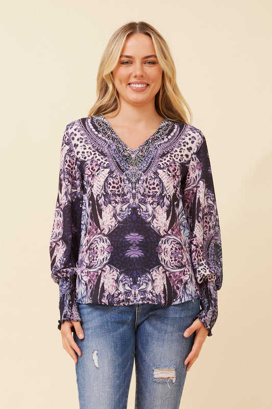 LOURDES ARABESQUE PRINT TOP