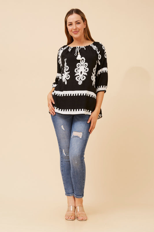 ANDREA BORDER PRINT TOP