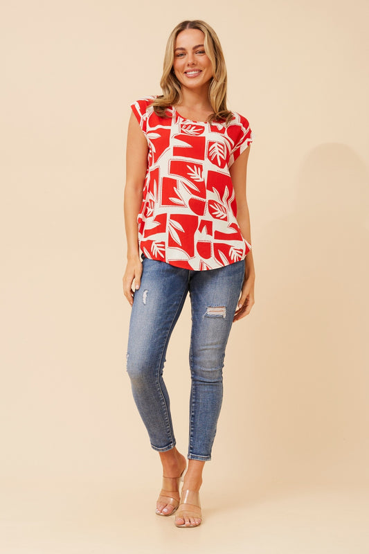 SHELLY LEAF PRINT SHELL TOP