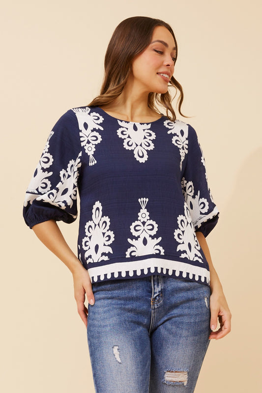 LIESL BORDER PRINT TOP