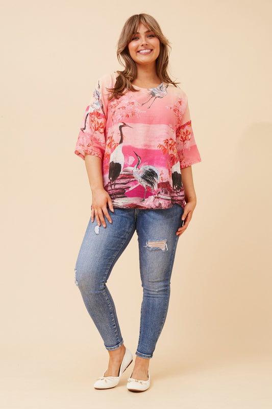 BABS BIRD PRINT LINEN TOP