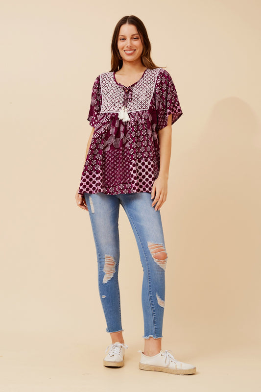 VIMALA PATCHWORK PRINT TOP