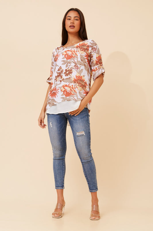 VANDELIA FLORAL DOUBLE LAYERED TOP