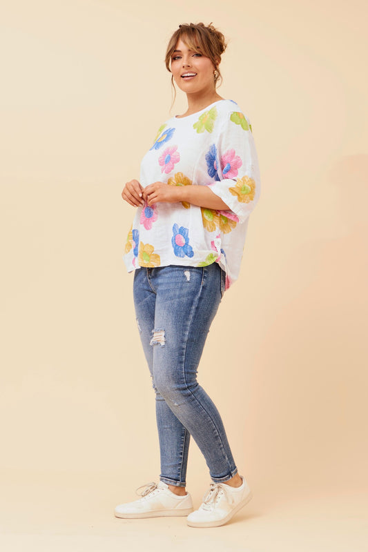 CARMELLA FLORAL LINEN TOP