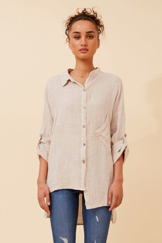YAZ ASYMMETRIC LINEN SHIRT