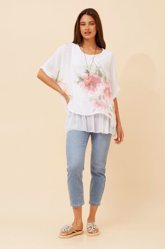 FABRIZIA DOUBLE LAYER FLORAL TOP