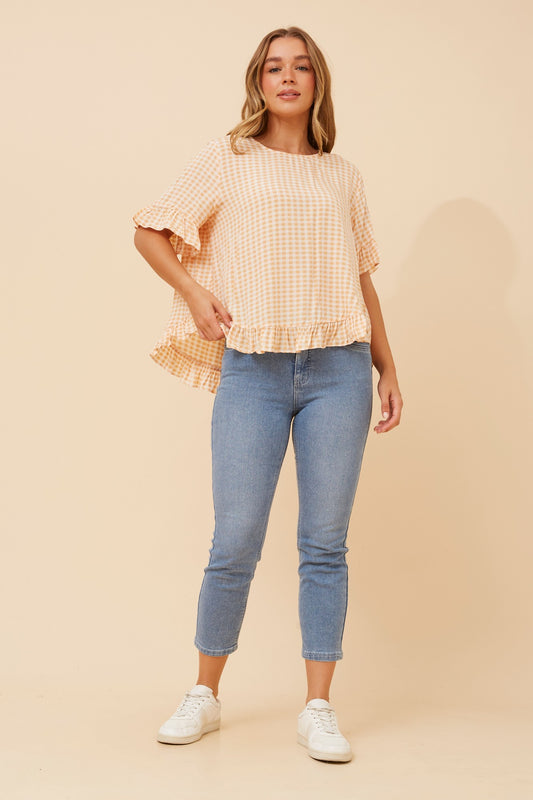 FRILA GINGHAM PRINT FRILL TOP